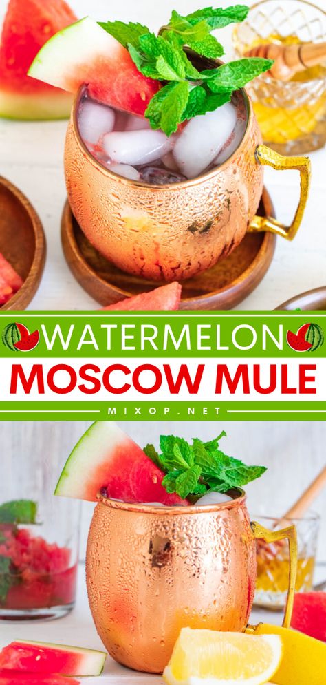 Complete your Labor Day party ideas with this Moscow mule variation! Deliciously fruity and refreshing, this watermelon Moscow mule recipe is a fun summer cocktail for everyone. There's nothing like celebrating with this alcoholic drink! Spring Drink Recipes, Easy Spring Cocktails, Fruity Cocktail Recipes, Easy Party Drinks, Labor Day Party, Popular Cocktail Recipes, Easy Mocktail Recipes, Easy Alcoholic Drinks, Moscow Mule Recipe