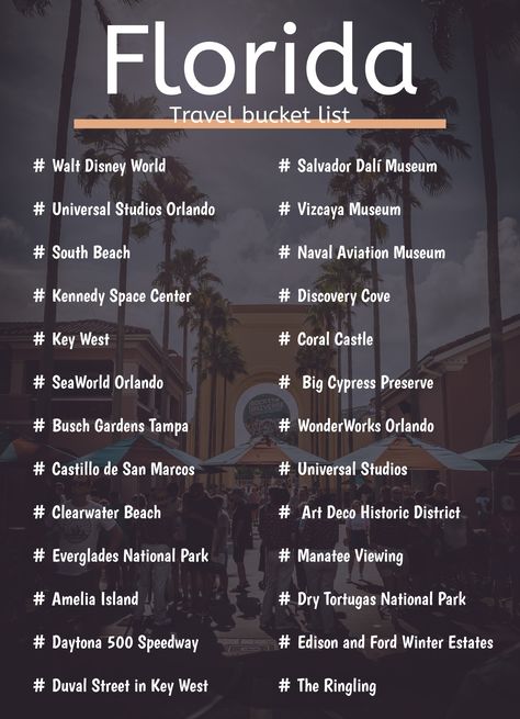 Easy Bucket List Ideas, Places To Travel In The Us, Country Bucket List, America Bucket List, Usa Travel Bucket List, Bucket List Usa, Florida Bucket List, Bucket List Template, Google Docs Templates