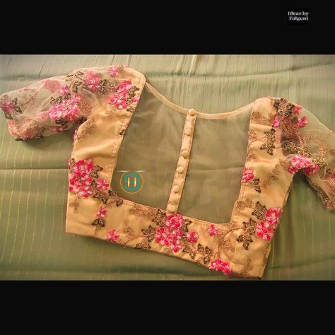 Net blouse Flower Print Blouse Designs Latest, Bloues Hands Design, Net Blouse Designs Back, Boat Neck Net Blouse Designs, Net Blouse Designs Latest Boat Neck, Simple Net Blouse Designs, Neted Blouse Designs Latest, Net Blouse Designs Pattern Style, Net Blouse Designs Latest