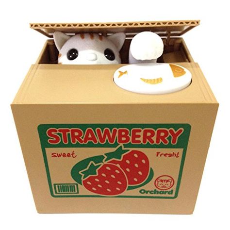 Cat Money, Cat Piggy Bank, Toy Bank, Strawberry Box, Boutique Display, Amazon Top, Savings Box, Money Bank, Cute Strawberry