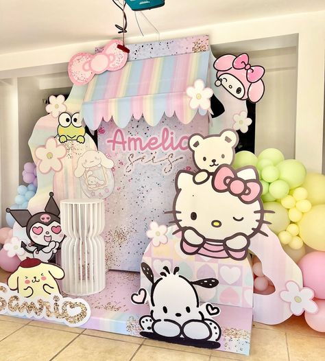 Amelia💕 • • • @cioccolatopostress #sanrio #sanriolover #balloons #balloonwalldecor #sanrioparty #hellokittylover | Instagram Hello Kitty Birthday Party Decorations, Hello Kitty Birthday Theme, Girls 9th Birthday, Hello Kitty Theme Party, Kitty Birthday Party, Minnie Mouse Birthday Decorations, Disneyland Birthday, Hello Kitty Birthday Party