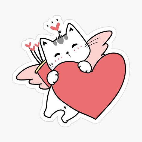 Get my art printed on awesome products. Support me at Redbubble #RBandME: https://www.redbubble.com/i/sticker/cupid-cute-cat-s-heart-valentines-day-by-arthuz/98292846.EJUG5?asc=u Valentines Day Cute Drawings, Valentine’s Day Design, Cute Kiss Sticker, Sticker San Valentin, Stickers For Valentines Day, Cute Valentines Stickers, San Valentine Cards, Valentines Day Prints, Cat Cupid