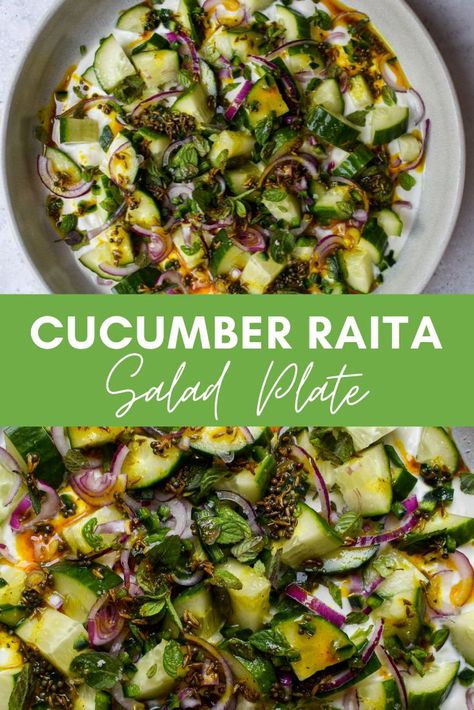 Indian Cucumber Recipes, Indian Side Salad, Cucumber Salad Indian, Indian Inspired Salad, Indian Veggie Sides, Indian Side Dishes Vegetable, Cucumber Raita Recipe Indian, Indian Party Food, Indian Vegetable Side Dish