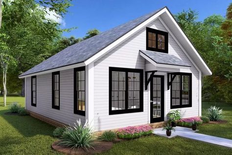 How to add character to a new build house Tiny Farmhouse, 2 Bed House, Cottage Floor Plans, Cottage Style House Plans, Tiny House Floor Plans, Cottage Plan, Small Cottage, Cottage House, Cottage House Plans