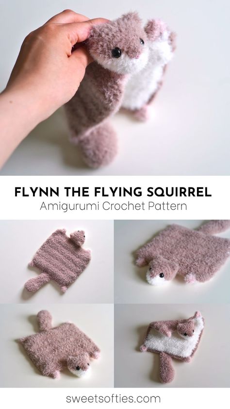 Flynn the Flying Squirrel · Amigurumi Crochet Pattern - Sweet Softies Feels Like Bliss Yarn Projects, Cute Stuffed Animals Diy, Crochet Floppy Animals Free Patterns, Hockey Crochet Patterns Free, Crochet Flying Squirrel, Crochet Squirrel Pattern Free Amigurumi, Cute Squirrel Art, Stuffie Patterns Free, Crochet Sea Otter Free Pattern