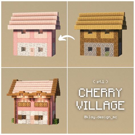 Cute Pink Minecraft House Vanilla, House Designs Minecraft, Minecraft Decoration, Rumah Minecraft Sederhana, Minecraft Banner Designs, Bangunan Minecraft, Minecraft Farm, Minecraft Cottage, Easy Minecraft Houses