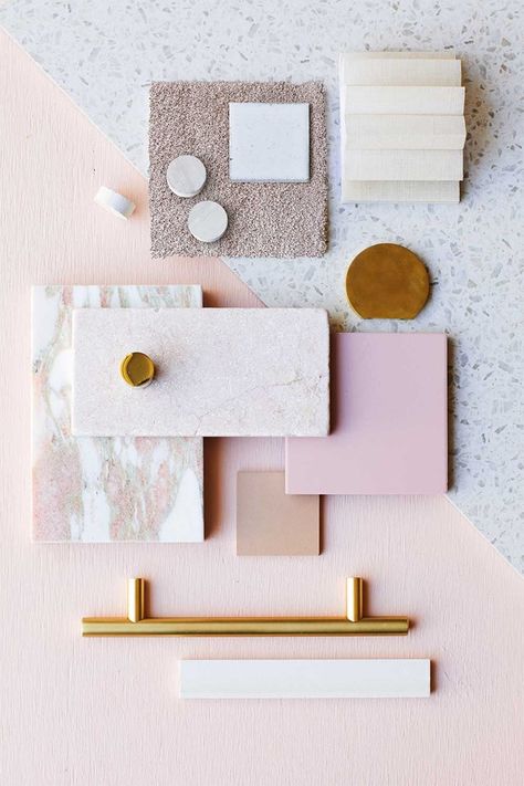 Material Color Palette, Materials Board Interior Design, Mood Board Interior, Pastel Interior, Trend Forecast, Sample Board, Millennial Pink, Material Board, Homeward Bound