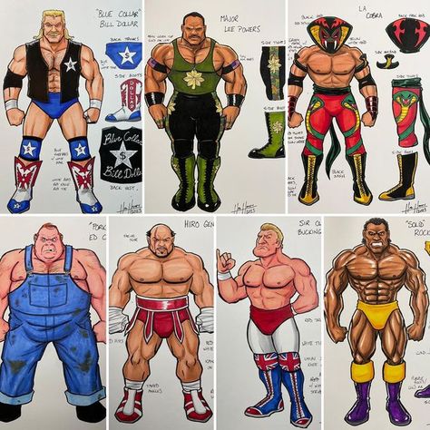 Pro Wrestler Character Design, Wrestling Character Design, Dnd Wrestler, Wrestling Attire Ideas, Wrestling Oc, Wrestler Character Design, Cartoon Wrestler, Wrestler Outfit, Wwe Drawings