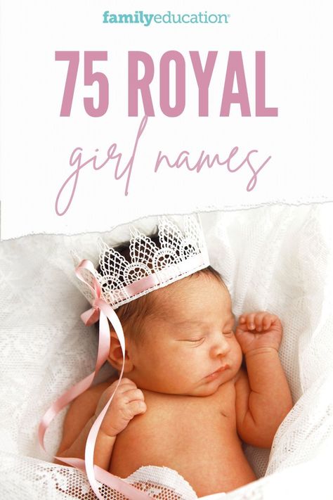 We put together the ultimate list of 75 royal girl names for your little princess on the way! Included are name meanings and name origin. Names For Princesses, Names Meaning Princess, Royalty Names Daughters, Princess Names For Baby Girl, Princess Girl Names, Royal Names Girl, Princess Name Ideas, Disney Girl Names, Names That Mean Princess