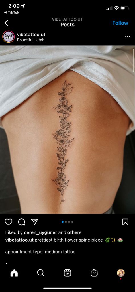 Flower Tattoos Down Spine, Flowers Down The Spine Tattoo, Womens Spinal Tattoos, Flower Spinal Tattoo Women, Womens Tattoos Spine, Spine Tattoos Wildflower, Spine Flowers Tattoo, Flower Spine Tattoo Design, Spine Tattoos Sunflower