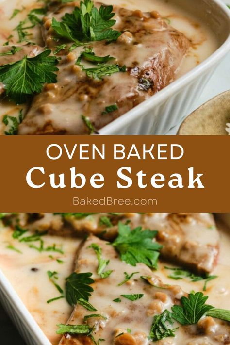 Savor the homestyle goodness of Oven Cubed Steak and Gravy – a comforting classic that's slow-cooked to perfection. Oven Baked Cube Steak, Cube Steak Recipes Oven Easy, Cube Steak In Oven, Baked Cubed Steak, Cubed Steak And Gravy, Baked Steak Recipes, Cubed Steak Recipes Easy, Pork Cube Steaks, Beef Cube Steak Recipes