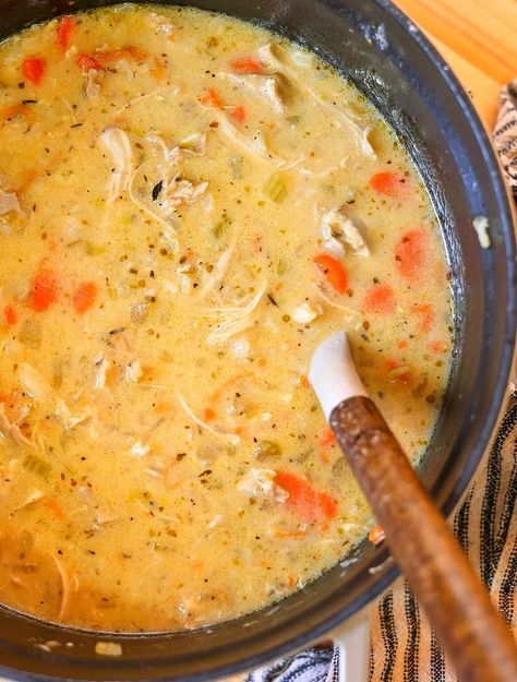 Creamy Lemon Chicken and Brown Rice Soup. - Healthy Elizabeth Chicken And Brown Rice Soup, Healthy Elizabeth, Brown Rice Soup, Brown Jasmine Rice, Lemon Chicken Soup, Creamy Lemon Chicken, Chicken And Brown Rice, Lemon Rice, Boneless Skinless Chicken Thighs