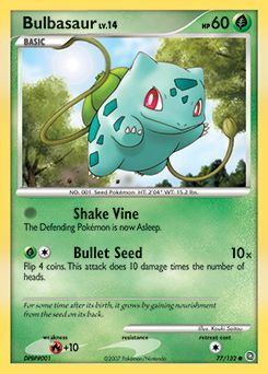 Bulbasaur 77/132 - Secret Wonders - Diamond & Pearl - Pokemon Trading Card Game - PokeMasters Vine Whip, Bulbasaur Pokemon, Kartu Pokemon, 150 Pokemon, Pokemon Bulbasaur, Pokemon Trading Card Game, Pokemon Trading Card, Pokemon Card, Pokémon Tcg