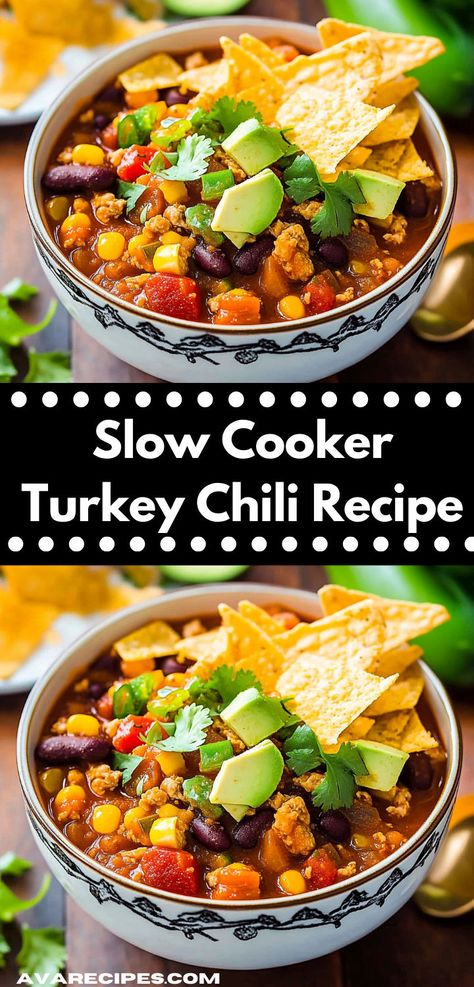 Looking for slow cooker recipes? Try this Slow Cooker Turkey Chili! A flavorful chili recipe easy to make, perfect for slow cooker meals, dinner ideas, and ideal for dinner recipes for family or dinner for two. Slow Cooker Turkey Chili Recipe, Dinner For Family, Turkey Chilli, Turkey Chili Crockpot, Dinner Ideas For Two, Chili Recipe Healthy, Turkey Chili Recipe, Slow Cooker Turkey Chili, Slow Cooker Meals