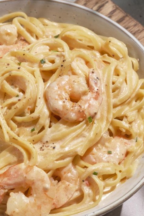 Fried Shrimp Pasta, Dinner Recipes Non Dairy, Shrimp Creamy Pasta, Yummy Food Savory, All You Can Eat, Recipes Non Dairy, Creamy Spaghetti Recipes, Creamy Pasta With Shrimp, Pasta Shrimp Recipes