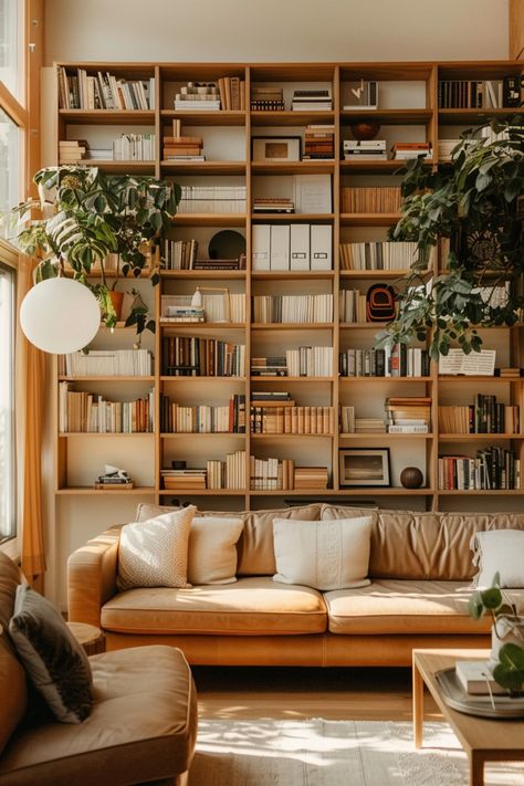 Trendy Shelving Units for Modern Home Libraries: Functional and Fashionable - Quiet Minimal Modern One Bedroom Apartment Ideas, House Library Ideas, Scandinavian Library, Bookcase Divider, Modern Home Library, Small Library, Study Library, Home Library Rooms, Contemporary Shelving