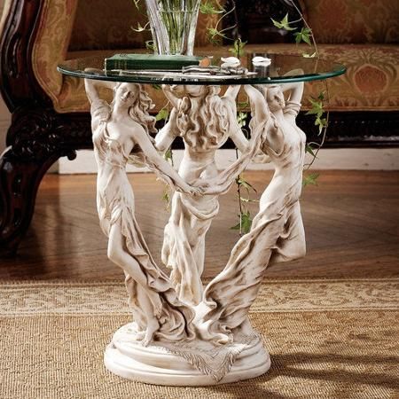 Design Toscano The Muses Glass Topped Sculptural End Table - Walmart.com Greek Muses, Greek Goddesses, Lampe Art Deco, The Muses, Glass Top Side Table, Antique Stone, Poetry Art, Décor Boho, Beautiful Interior Design