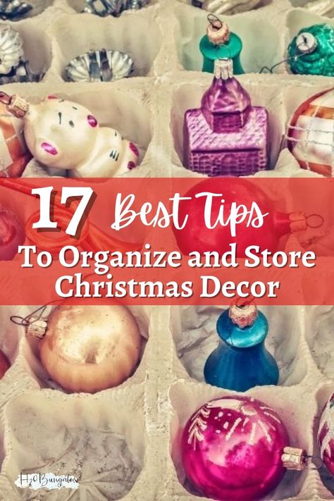 Save space and make unpacking a lot easier next year when you follow these tips to organize and store holiday decorations. #organizing #christmas #storingchristmasdecorations Storage For Christmas Decorations, Christmas Decorations Organization, Holiday Decorations Organization, Christmas Decor Organization Ideas, Storage For Holiday Decorations, Organize Christmas Ornaments, Holiday Decoration Organization Ideas, Holiday Storage Ideas Garage, How To Store Holiday Decor