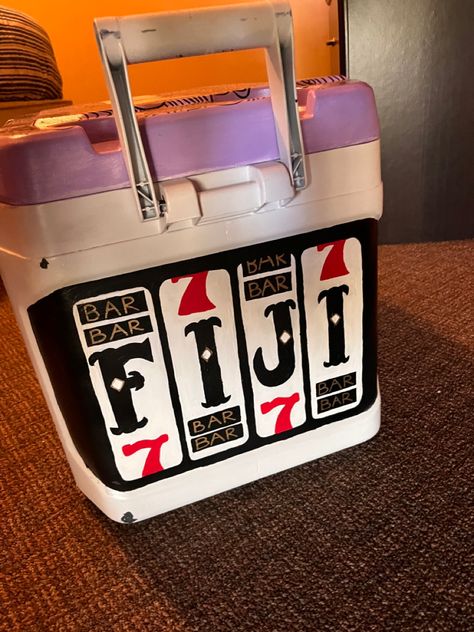 Frat Painting Ideas, Frat Coolers Ideas Boyfriends, Casino Frat Cooler, Name On Frat Cooler, Miami Frat Cooler, Fiji Frat Coolers Ideas, Fiji Cooler Fraternity, Beach Weekend Cooler Fraternity, Frat Cooler Sides