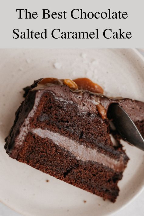 Chocolate Cake Caramel Filling, Whipped Salted Caramel Ganache, Dark Chocolate Caramel Cake, Chocolate Cake With Salted Caramel Icing, Salted Caramel Chocolate Cake Recipe, Chocolate Caramel Frosting, Almond Caramel Cake, Salted Caramel Ganache Recipe, Chocolate Cake With Caramel Filling