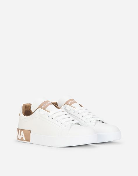 Calfskin nappa Portofino sneakers in Gold for Women | Dolce&Gabbana® Dolce & Gabbana Tenis, Designer Sneakers Women, Woman Sneakers, Dolce Gabbana Sneakers, Gold For Women, Dolce Gabbana Shoes, Sneaker Art, Cute Nikes, Latest Sneakers