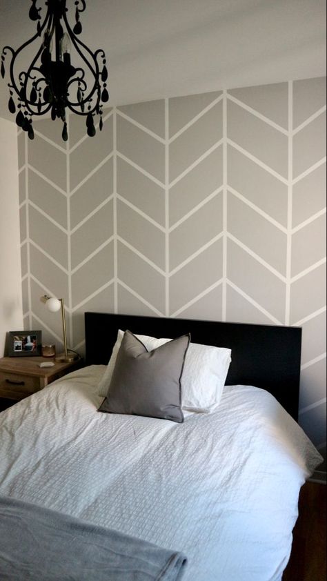 Accent wall for bedroom Bedroom Inspirations Accent Wall Paint, Basement Bedroom Accent Wall, White Room With Grey Accent Wall, Aesthetic Accent Wall Ideas, Painting An Accent Wall Master Bedrooms, Diy Feature Wall Paint Bedroom, Cool Painted Accent Walls, Grey Bedroom Decor Accent Wall, Painted Accent Wall Master Bed