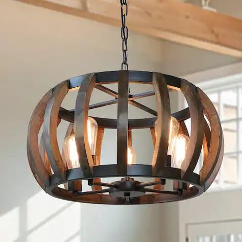 Search for Rustic Ceiling Lights Regular Bulbs | Discover our Best Deals at Bed Bath & Beyond Wood And Metal Chandelier, Rustic Ceiling Lights, Dining Room Ceiling Lights, Hanging Lights Kitchen, Chandelier Farmhouse, Round Pendant Light, Drum Pendant Lighting, Rustic Ceiling, Hanging Ceiling Lamps