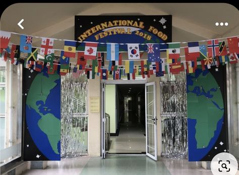 School Festival Decoration Ideas, School Festival Decorations, International Day School Decoration, Multicultural Night Decorations, Missions Themed Decor, International Night At School, Culture Party Ideas, Around The World School Decoration, Around The World Vbs Decor