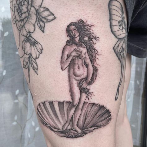 Tumblr, Aphrodite Tattoo Thigh, Centapides Tattoo, Venusian Tattoo, Venus Tattoo Design, The Birth Of Venus Tattoo, Birth Of Venus Tattoo, Impulsive Decisions, Aphrodite Tattoo