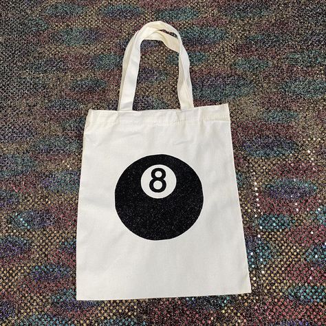 🪄🎱🔮 Sparkly magic 8 ball tote bag Made by me... - Depop Y2k Tote Bag Design, Tote Bag Inspo Painting, Drawing On Bags Ideas, Diy Painted Tote Bag Ideas, Painting Tote Bags Ideas, Tote Bags Painting Ideas, Tote Bag Design Paint, Tote Bag Diy Paint, Painted Tote Bag Aesthetic