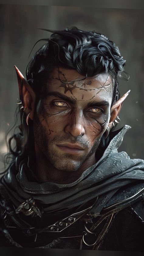 Fae Male Character Inspiration, Dnd Rogue Male, Dark Fae Male, Dnd Character Portraits, Dnd Male Character, Dark Elf Male, Dnd Rogue, Dnd Elf, Elf Rogue