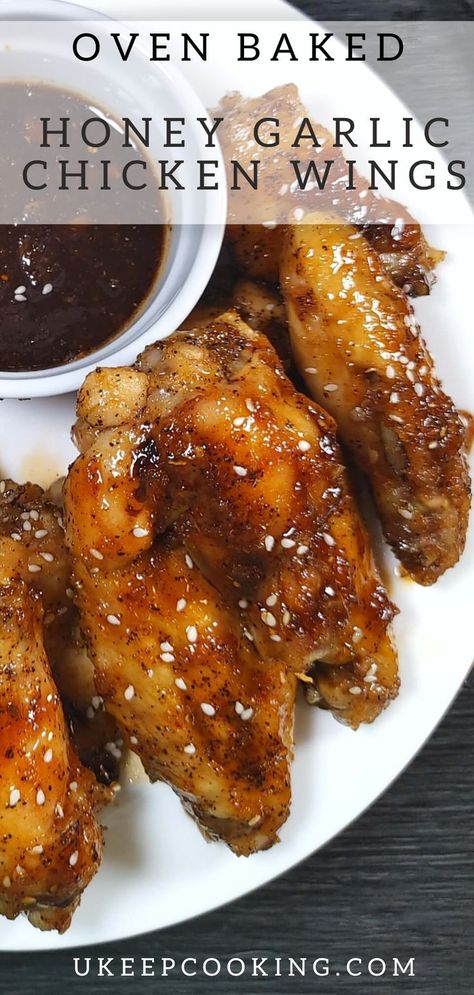 Honey Garlic Glazed Chicken, Garlic Glazed Chicken, Sticky Honey Garlic Chicken, Wings Recipe Oven, Chicken Wings Recipe Oven, Baked Garlic Chicken, Garlic Chicken Wings Recipe, Honey Garlic Wings, Healthy Chicken Wings