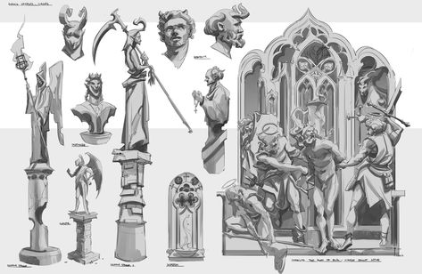 Fantasy Statue, Gothic Statue, Props Concept, Design Theory, Another Round, Gothic Design, Prop Design, Comic Panels, Environment Design