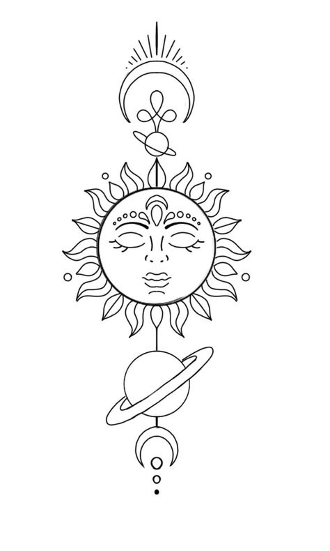 Spiritual Drawings Ideas Easy, Easy Spiritual Drawings, Simple Tattoos Outline Line Drawings, Sun And Moon Outline, Sun And Moon Drawing Simple, Outline Drawings Simple, Sun And Moon Tattoo Stencil, Easy Line Tattoos, Tattoo Outline Ideas