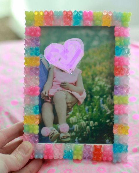 Sandi Wilson on Instagram: “Making a small amount of resin gummy bear frames that will be for sale! Would make a fun gift for Valentine’s Day!💗 they hold a 4x6…” Gummy Bear Table, Diy Side Table, Pink Birthday Cakes, Bear Crafts, Little Cakes, Pink Birthday, Gummy Bears, Craft Business, Diy Table