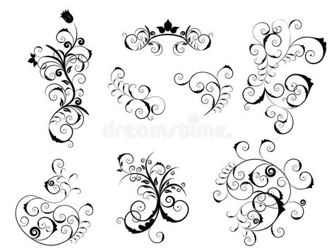 Set of victorian elements stock illustration Floral Silhouette, Page Decoration, Victorian Design, Wedding Scrapbook, Floral Vine, Photoshop Brushes, Swirl Design, Party Banner, Design Floral