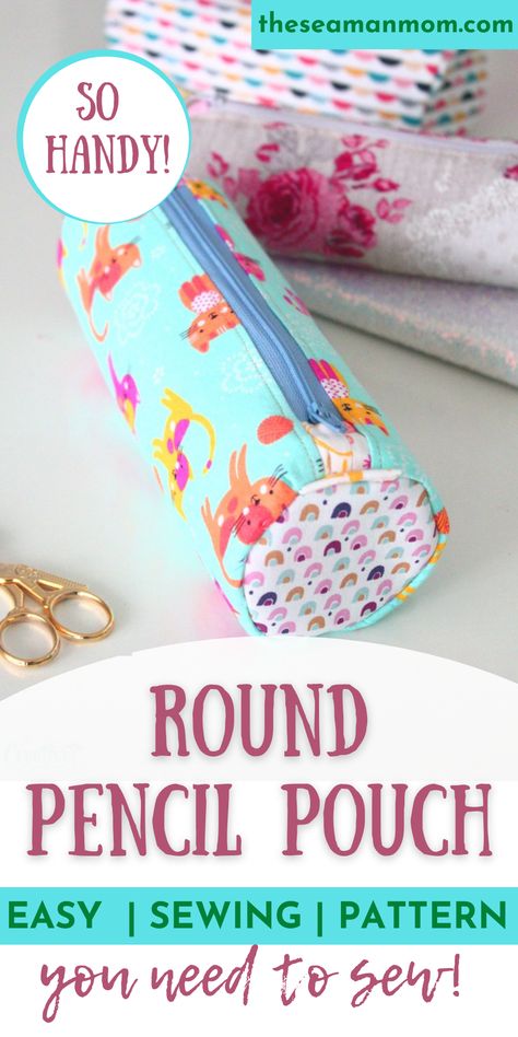 Easy Pencil Cases To Sew, Pencil Case Free Pattern Sewing, Pencil Case Tutorial Free Pattern, Diy Sewing Pencil Case, Pencil Bag Sewing Pattern Free, Round Pencil Case, Free Pencil Case Pattern, Easy Pencil Case Sewing Pattern, Pencil Cases To Sew