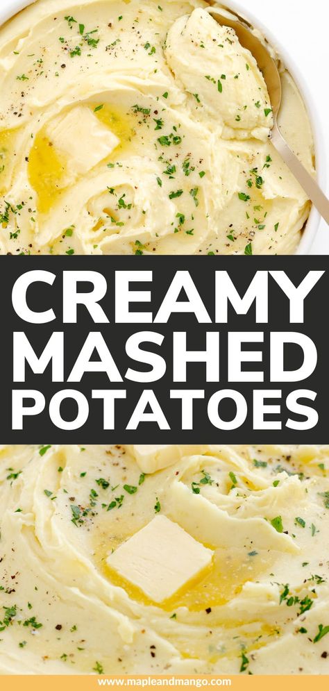 Calling all potato lovers! Learn how to whip up the most delicious creamy mashed potatoes. These homemade mashed potatoes are so easy to make since the KitchenAid mixer or stand mixer does all the hard work in this recipe. Rich, buttery, smooth and creamy – this is comfort food at its finest and a simple side dish that is sure to put smiles on faces! | www.mapleandmango.com Mashed Potatoes Recipe Stovetop, Mashed Potatoes In Kitchenaid Mixer, Mashed Potatoes Recipe Evaporated Milk, Creamy Buttery Mashed Potatoes, Mashed Potatoes Recipe Half And Half, Mashed Potatoes Stand Mixer, Mashed Potatoes Recipe Milk And Butter, Milk Boiled Mashed Potatoes, Make A Head Mashed Potato