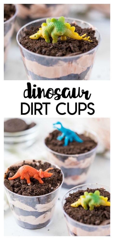 Dinosaur Dirt Cups, Crushed Oreo, Dinosaur Birthday Theme, Dirt Cups, Dinosaur Birthday Party Decorations, Dinosaur Birthday Cakes, Park Birthday, Dinosaur Themed Birthday Party, Dino Birthday Party