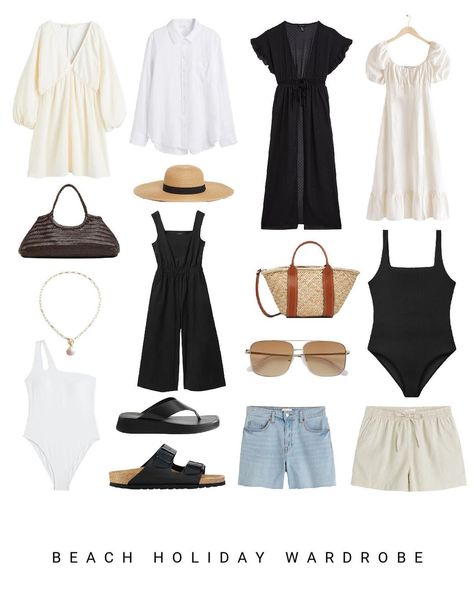 Summer Beach Wardrobe, 7 Day Beach Holiday Capsule Wardrobe, Noosa Outfits, Beach Capsule Wardrobe 2023, Beach Holiday Capsule Wardrobe, Thailand Wardrobe, Beach Honeymoon Outfits, Rhodes Outfits, Summer Capsule Wardrobe 2024