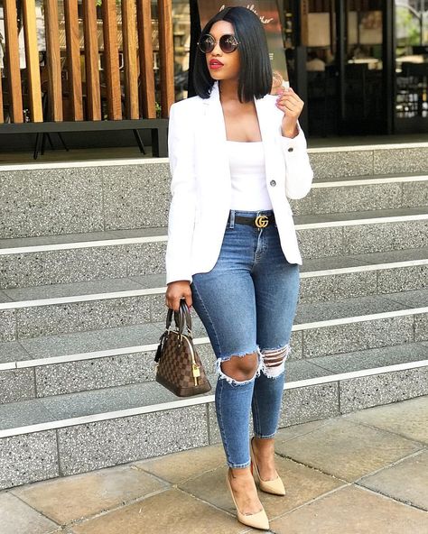 Outfit inspo for Men and Women. - Chimnaza Chique Outfits, Elegante Casual, Classy Casual Outfits, Classy Casual, Casual Work Outfits, Black Women Fashion, Casual Work, White Blazer, Edgy Outfits