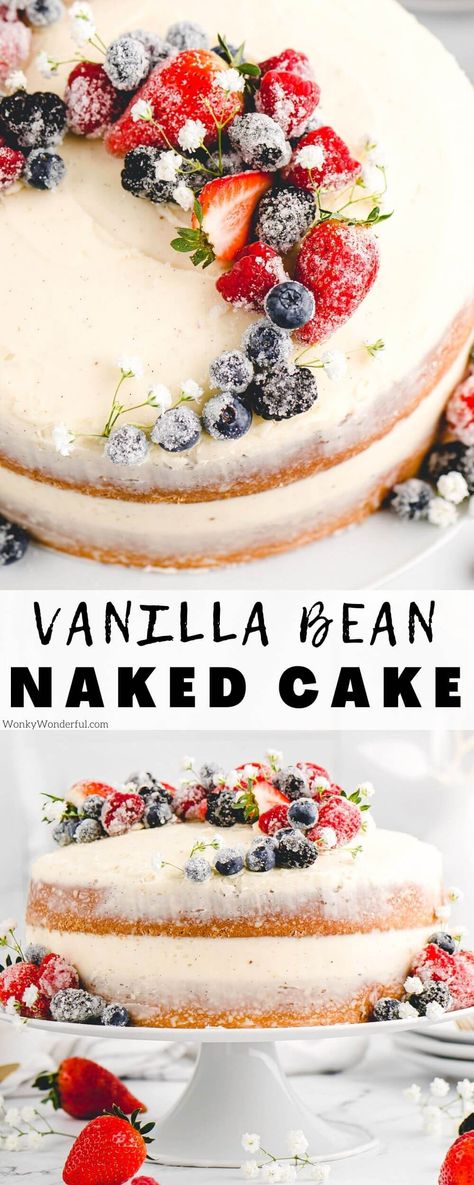 Fruit Vanilla Cake, Cake Without Frosting Ideas, Birthday Cake Ideas Vanilla, Fresh Birthday Cake, Cake Recipes With Berries, Vanilla Bean Dessert Recipes, Berry Vanilla Cake, Birthday Cake Two Layer, Vanilla Fruit Cake