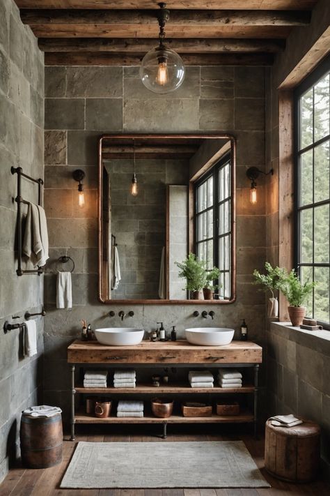 Baie Vintage, Mountain House Interior, Modern Cabin Interior, Industrial Bathroom Design, Mountain Home Interiors, Mountain Interiors, Cabin Interior Design, Interior Design Per La Casa, Barn Interior