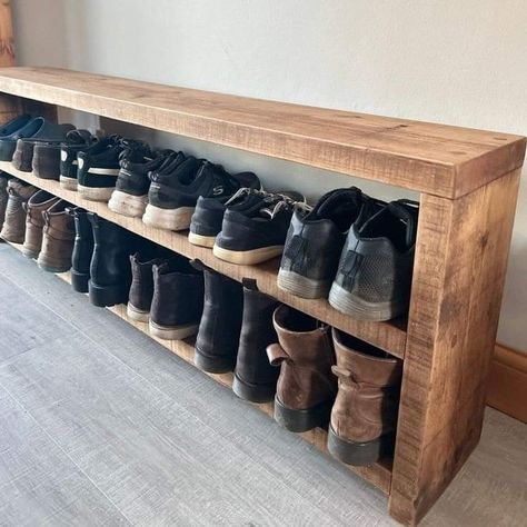 Diy Shoe Storage Bench, Townhome Upgrades, Mudroom Shoe Storage Ideas, Diy Shoe Rack Ideas, Shoe Rack Ideas, Rustic Shoe Rack, Modern Shoe Rack, Wooden Shoe Racks, Wooden Shoe