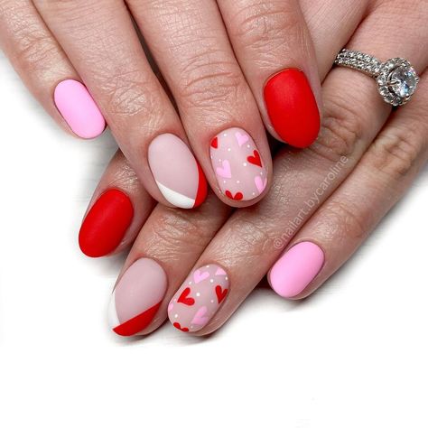 Nontraditional Valentines Nails, Extra Short Valentines Nails, Trendy Valentines Day Nails Pink And Red, Valentines Nails Short Round, Girly Valentines Nails, Valentines Gel Manicure, Sns Valentines Day Nails, Valentines Nails Squoval, Easy Valentine’s Day Nails