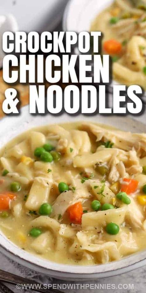 Crockpot Reames Chicken And Noodles, Best Crockpot Chicken And Noodles, Crock Pot Soup Chicken Noodle, Slow Cooker Easy Chicken Recipes, Chicken Noodle Soup Frozen Noodles, Creamy Chicken Noodles Crockpot, Chicken Egg Noodle Crockpot, Crockpot Chicken Noodles Reames, Crockpot Chicken Noodle Soup With Frozen Noodles