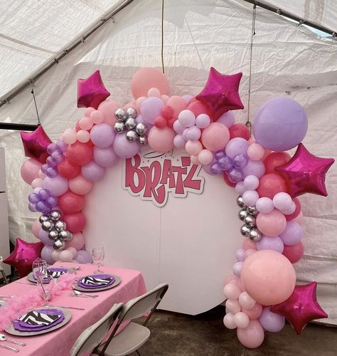 Brats Themed Birthday Party, Bratz Balloon Garland, Brats Doll Birthday Party Ideas, Bratz Themed Birthday Party For Adults, Bratz Backdrop, Bratz Centerpieces, Baby Bratz Birthday Party Ideas, Bratz Sweet 16, Bratz Themed Birthday Party Decorations