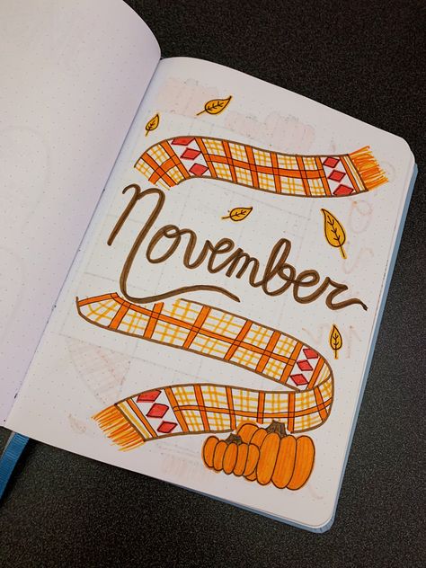 November Junk Journal, Planer Ideas November, Bullet Journal Month Cover November, November Journal Ideas Cover, November Notebook Ideas, November Title Page, Drawings For November, Bulett Journal Page Ideas November, Journal Ideas November