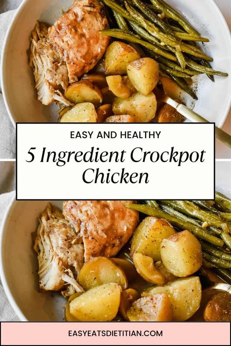 This viral Tiktok 5 ingredient crockpot chicken, potatoes and green beans is absolutely delicious and so easy to throw together on a busy weeknight! The chicken and veggies are thrown together in a crockpot with melted butter and Lipton onion soup and dip mix and set to cook on high for 4 hours! #tiktokdinner #tiktokrecipe #viralrecipe #slowcookerrecipes #slowcooker #crockpot #crockpotrecipes Crock Pot Recipes Easy 4 Ingredients, Crockpot Meals With Green Beans, Italian Chicken Crockpot Potatoes, Easy Crock Pot Chicken And Potatoes, Chicken Veggie Crockpot, 4hour Crockpot Meals, Clean Eating Crockpot Chicken, 4 Hour Chicken Crock Pot Meals, Crockpot Chicken Beans And Potatoes