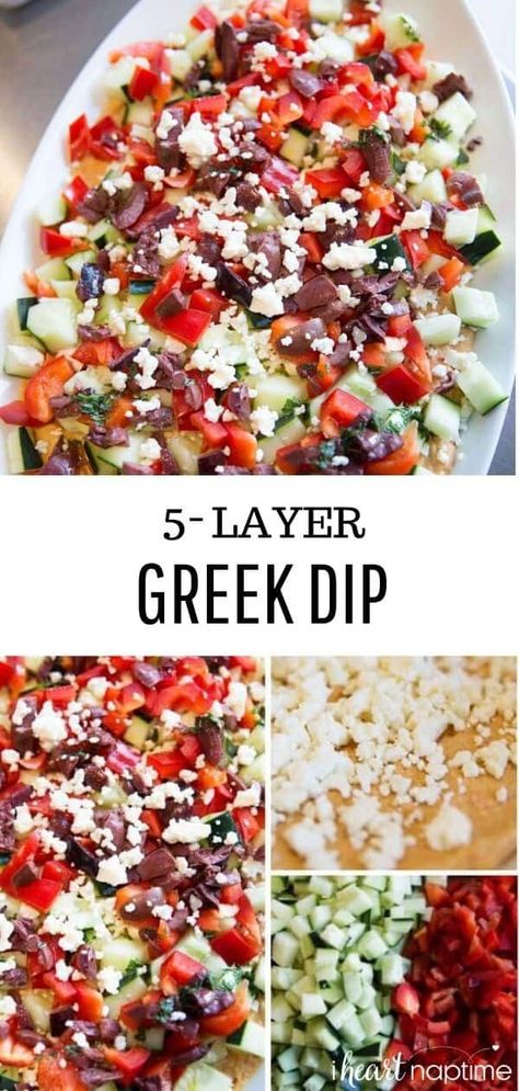 7 Layer Greek Dip, Chips Appetizer, Greek Dip Recipes, Greek Layer Dip, Dip Party, Greek Dip, 7 Layer Dip, Healthy Appetizers Easy, Mediterranean Meals